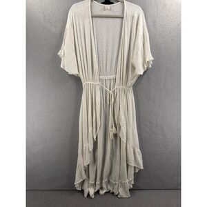 Surf Gypsy Cover Up Womens L Cream Gold Metallic Swiss Dot Boho Coastal Kimono